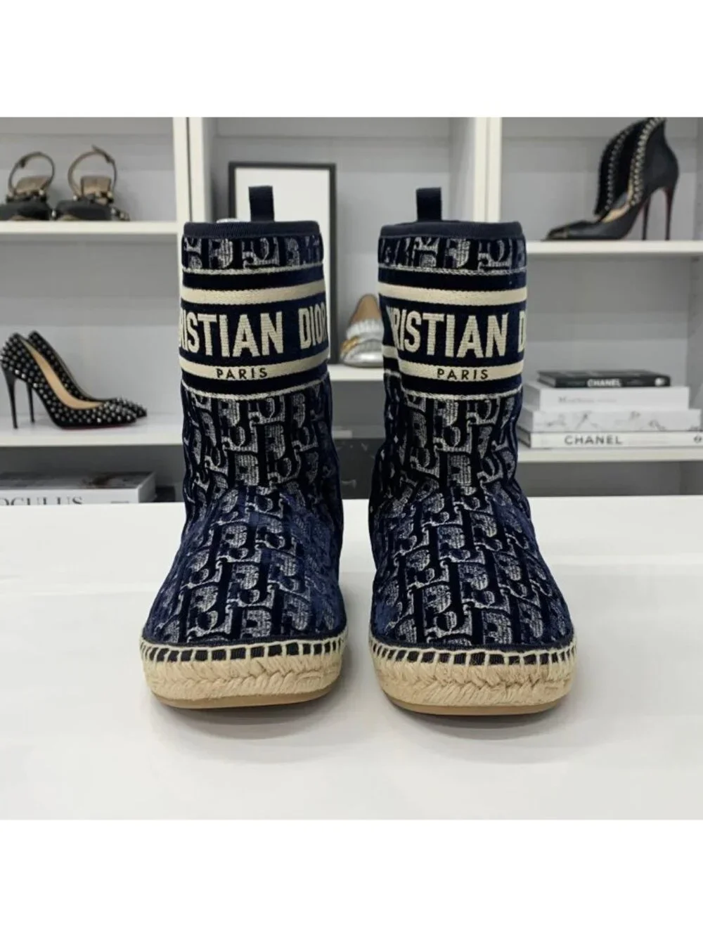 Dior Oblique Logo Velour Shearling Short Boots